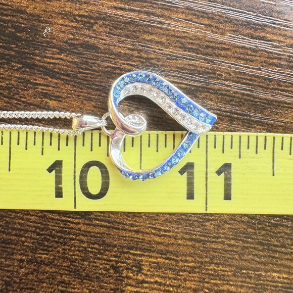 VTG Sterling Silver 925 Blue & White CZ Heart Pendant Necklace Size 20" Length - Picture 10 of 12